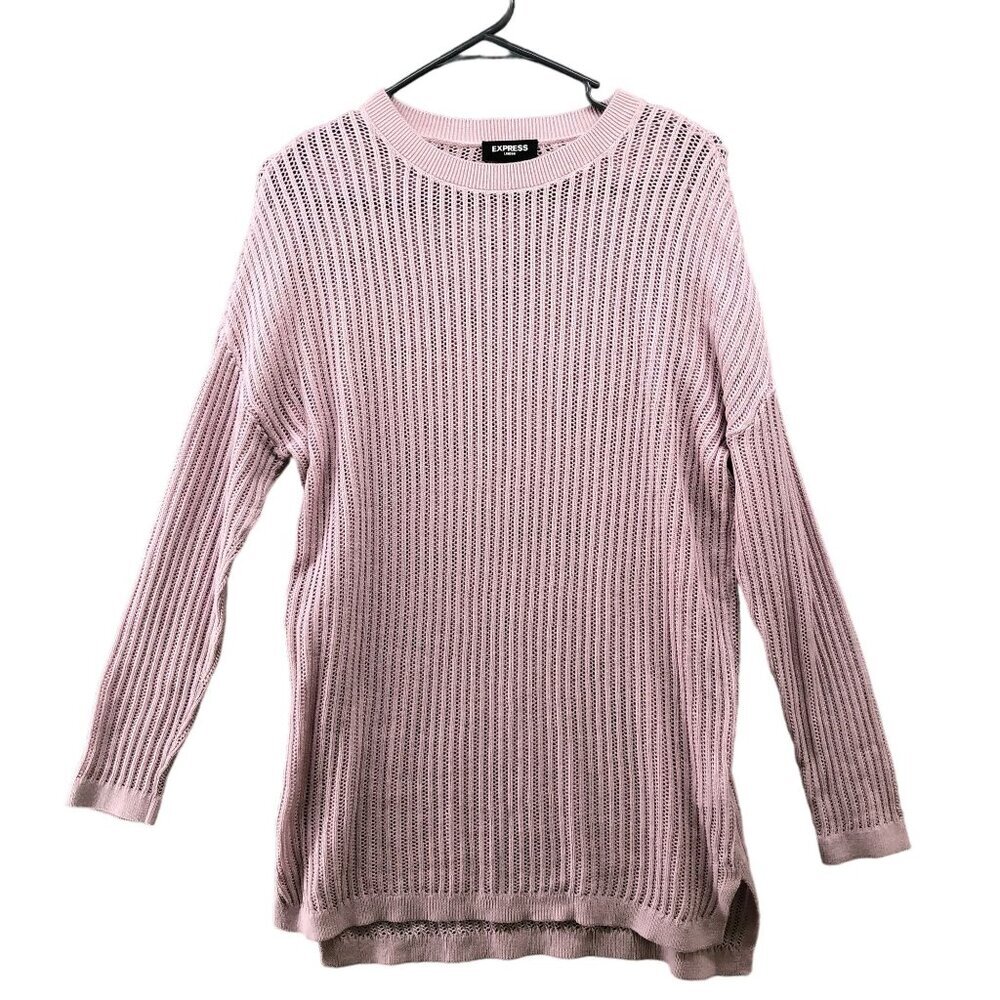 Express Tunic Sweater Womens XS Open Knit‎ Cotton Pink Crewneck Longline